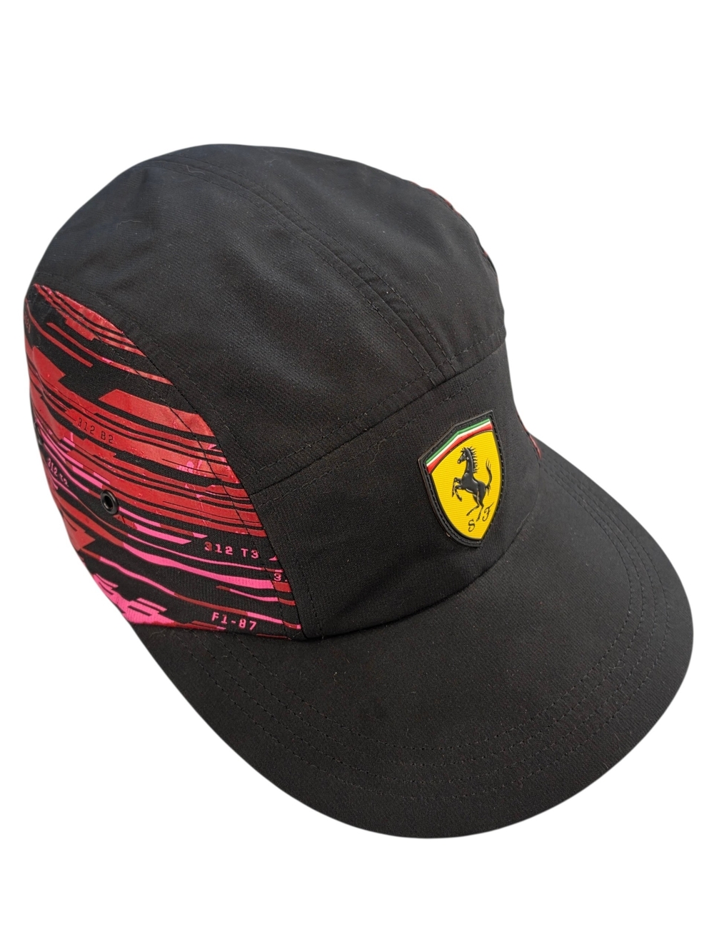 Puma Ferrari Black Adjustable Cap Hat Red Graphic Side Panels Scuderia SF